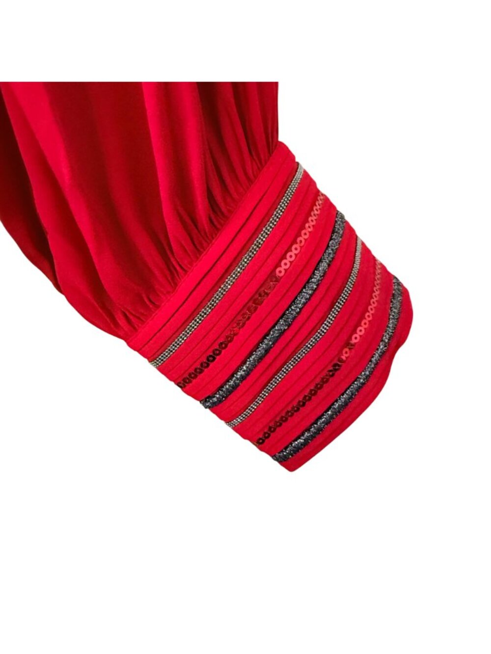 Chicos Red Allure Embellished Cuff Solid LS Fashion Top Size 18 Polyester Womens - Picture 8 of 12